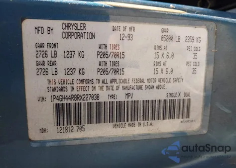 1994 Plymouth Grand Voyager Se from USA, damaged, VIN 1P4GH44R8RX227038